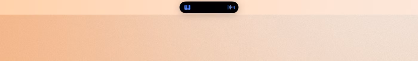 Seam's compact Now Playing island in the MacBook notch, showing album art and a live visualizer