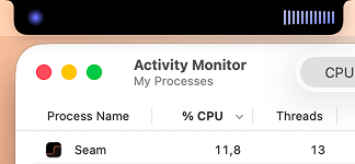 Seam CPU usage in Activity Monitor, single process at ~12%