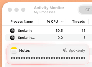 Spokenly CPU usage during dictation