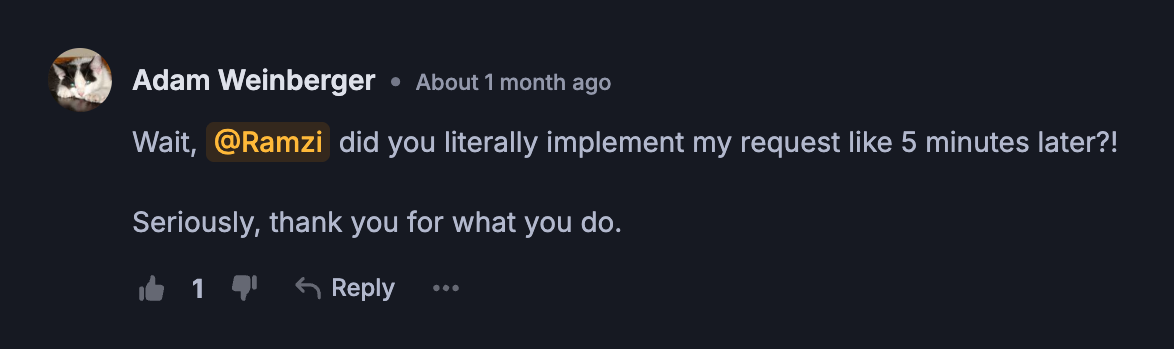 Comment from Adam Weinberger on the Seam feedback board