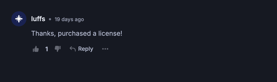 Comment from luffs on the Seam feedback board