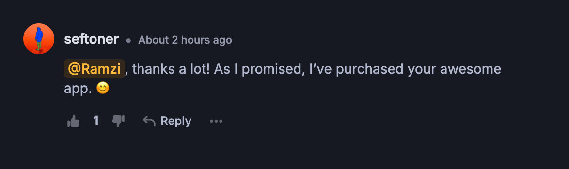 Comment from seftoner on the Seam feedback board